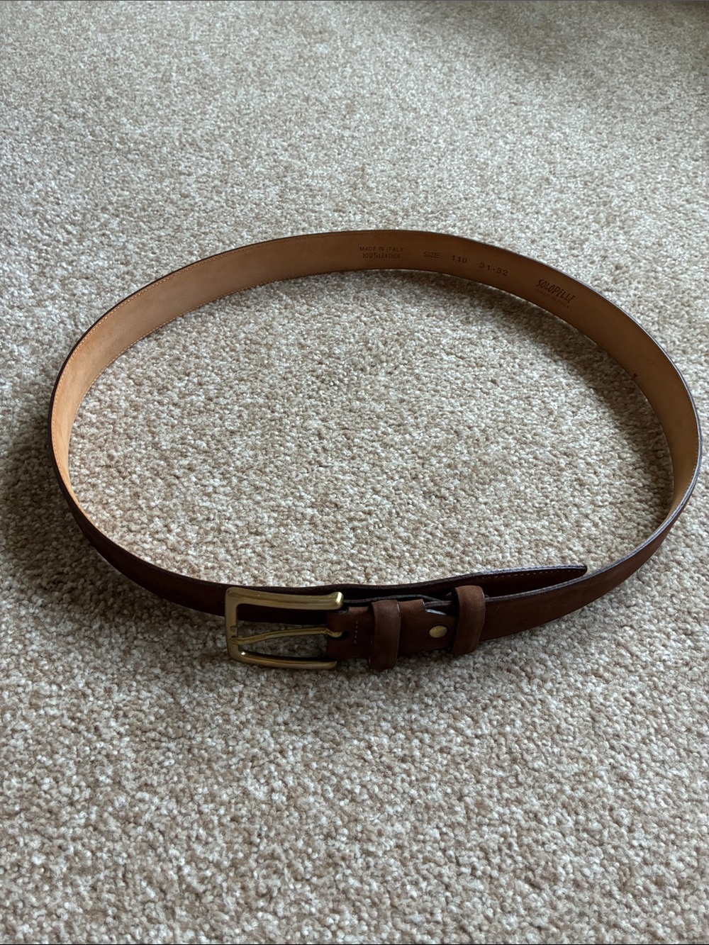 Italian Brown Leather Men’s Belt with Brass Buckle